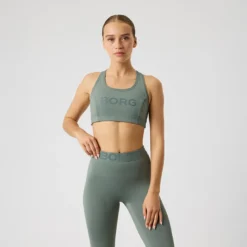 Borg Mid Support Sports Bra, Agave Green
