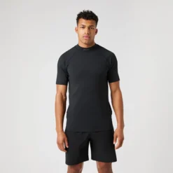 Borg Mock Neck T-Shirt, Black Beauty