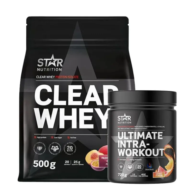 Clear Whey Myseprotein 500 g + Ultimate Intra Workout Karbohydratpulver 720 g