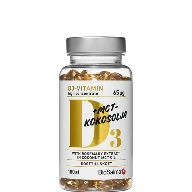 D3-vitamin 65µg i MCT-kokosolja 180 kapslar