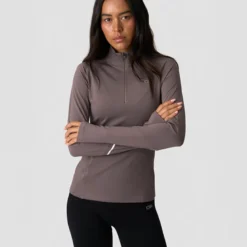 Everyday Long Sleeve Stripe 1/4 Zip, Dusty Brown