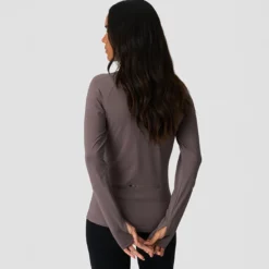 Everyday Long Sleeve Stripe 1/4 Zip, Dusty Brown