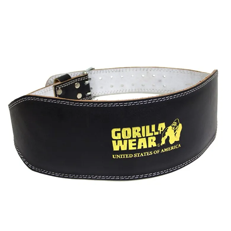 6 Inch Padded Leather Belt, Black/Gold