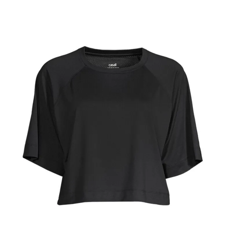 Laser Mesh Crop Tee, Black