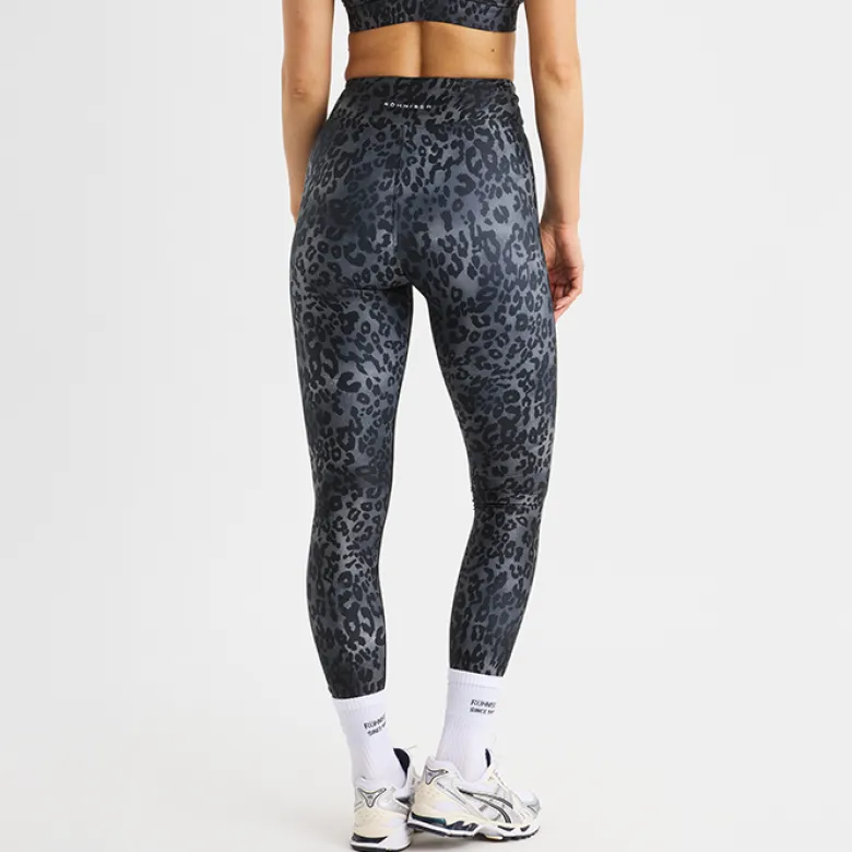 Printed High Waist Tights, Grey Leo Print