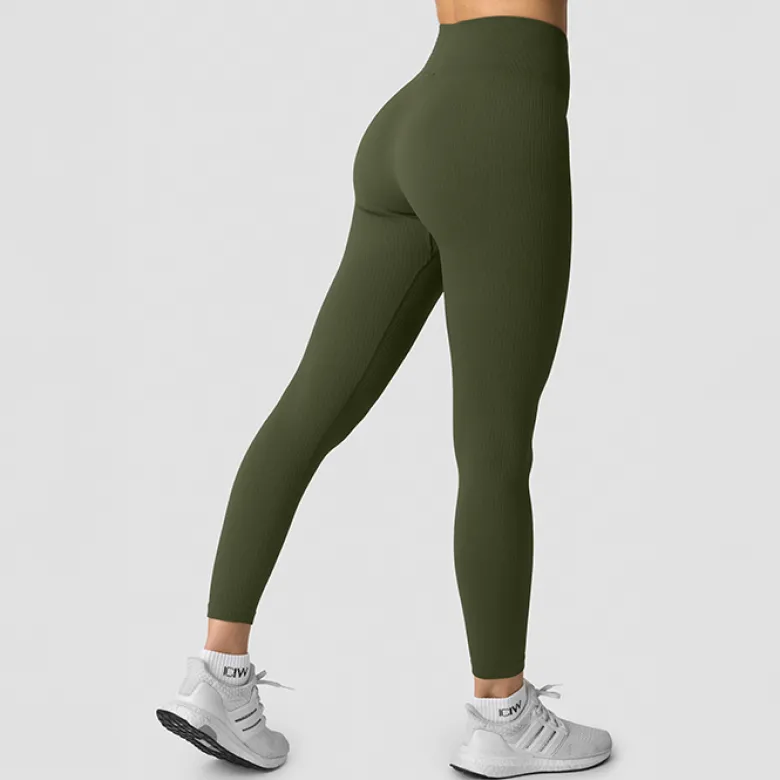 Ribbed Define Seamless Tights, Dark Khaki Green