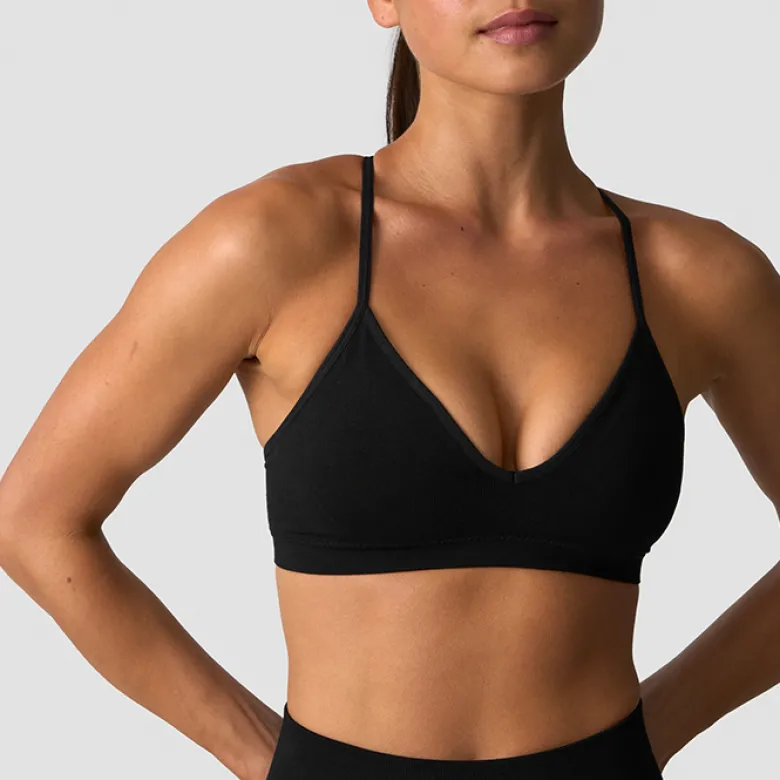 Smooth Seamless Strappy Sports Bra, Black