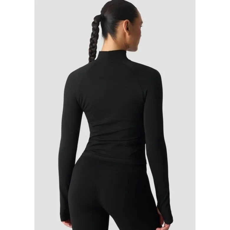 Smooth Seamless 1/2 Zip LS, Black