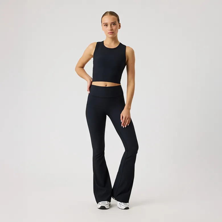 Studio Ribbed Flare Tights, Black Beauty