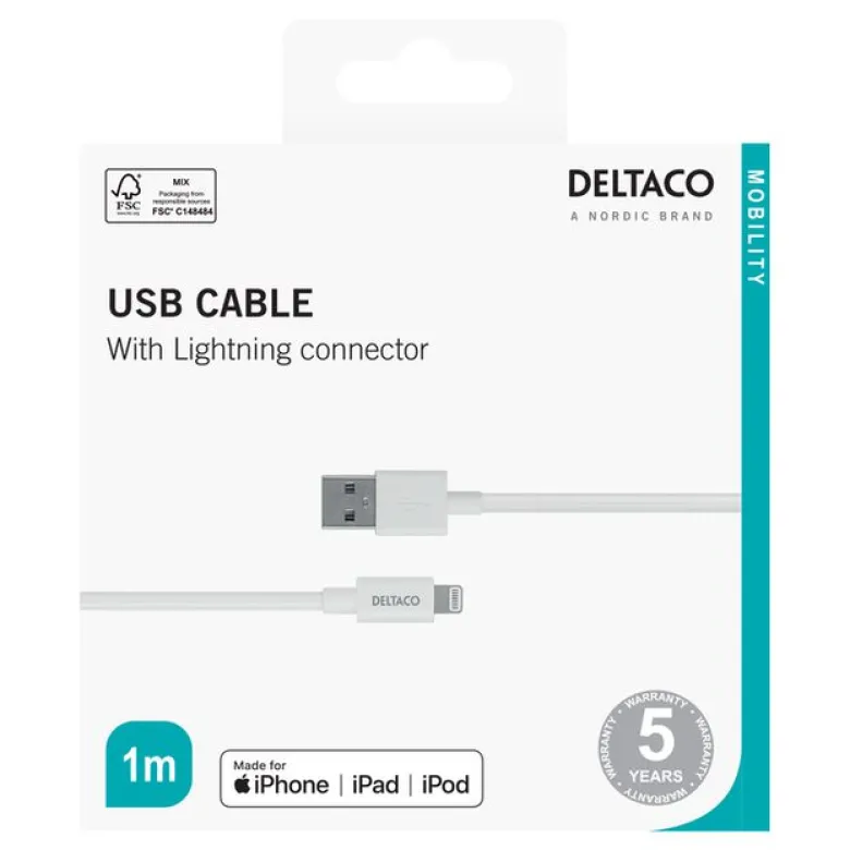 USB-A Lightning-Kabel 1 m, Vit