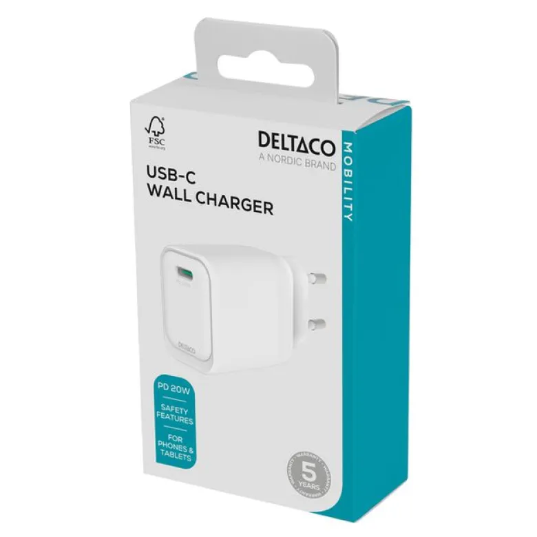 USB-C-Väggladdare 1x USB-C PD 20W, Vit