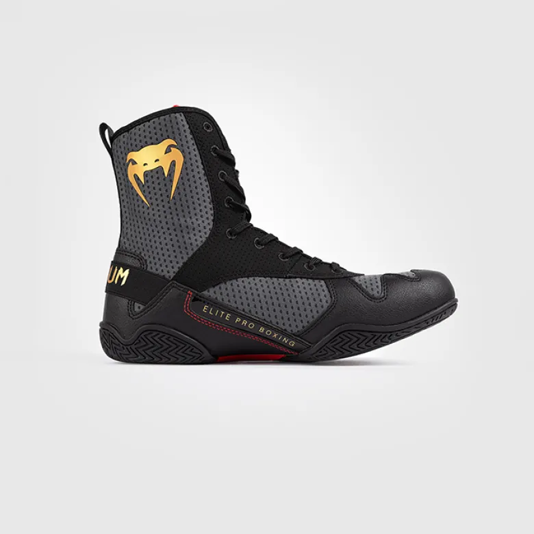 Venum Elite Boxing Shoes Storm Grey/Gold Logo
